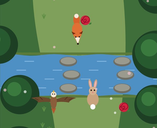 Rabbit Run: rabbit, fox and hawk by the river
